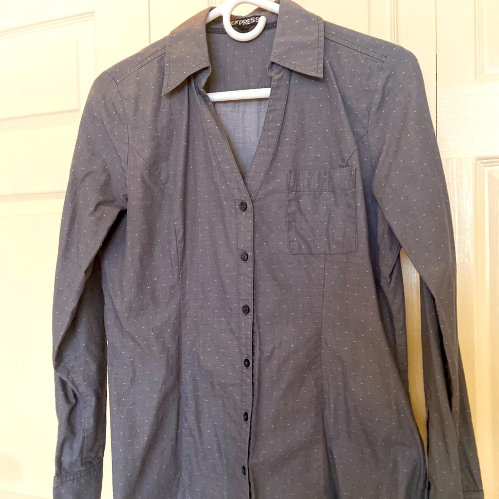 Express Gray Dotted Button Down